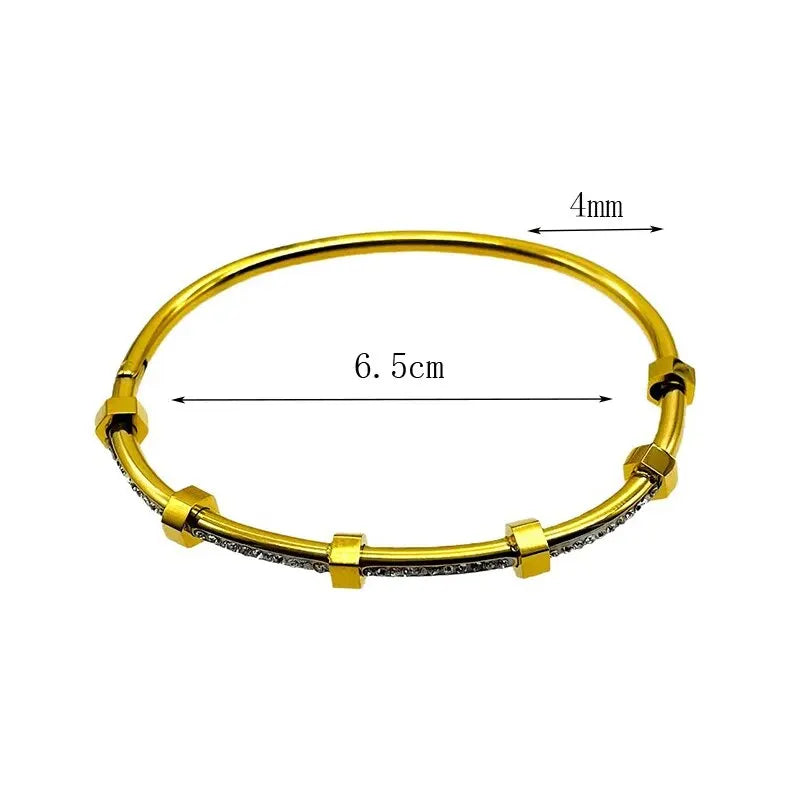 Trendy Round Cubic Zirconia Bangles For Women Men Gold Color Silver Color Stainless Steel Crystal Bangle Party Jewelry