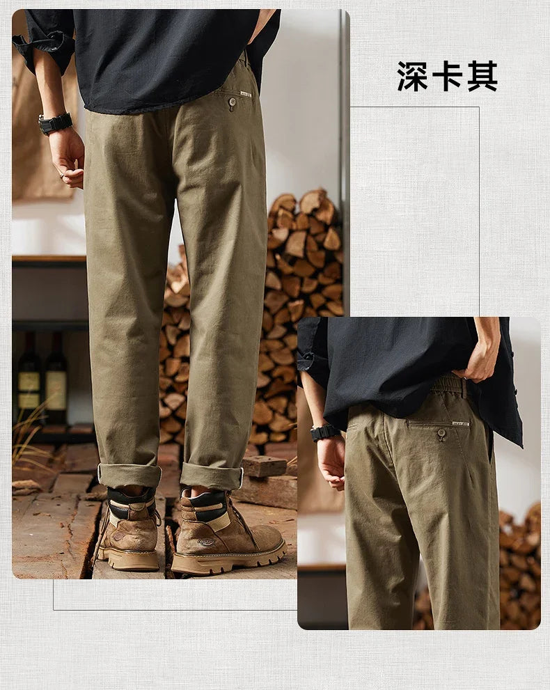 2025 New in Men's Straight Pant Elastic Waist Chino Trouser Cargo Male Regular Fit Cotton Stretch Spring Casual Korean Golf Wear