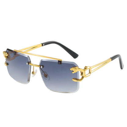 Fashion Retro Cheetah Decoration Sunglasses for Women Men Metal Steampunk Sun Glasses Summer UV400 Trendy Rimless Eyewear