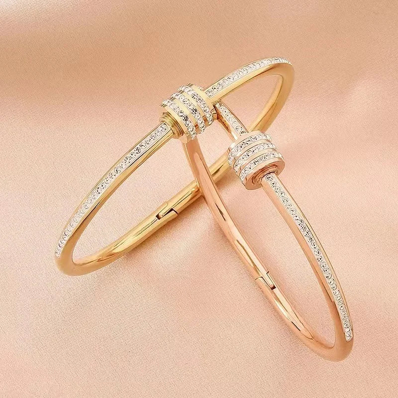 Silver Color Bangles Bracelet for Women Girls Titanium Steel 18K Gold Plated Waterproof Jewelry Luxury Sparkling Zircon Bangles