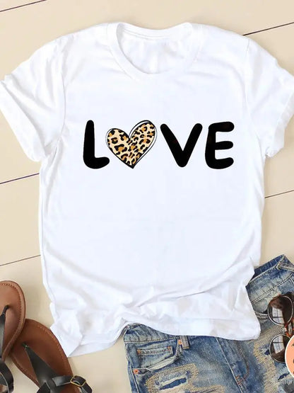 Love Simple Printed European and American Clothing Shirt Short Sleeve T-shirt Tops  Oversized T Shirt  Women Clothes