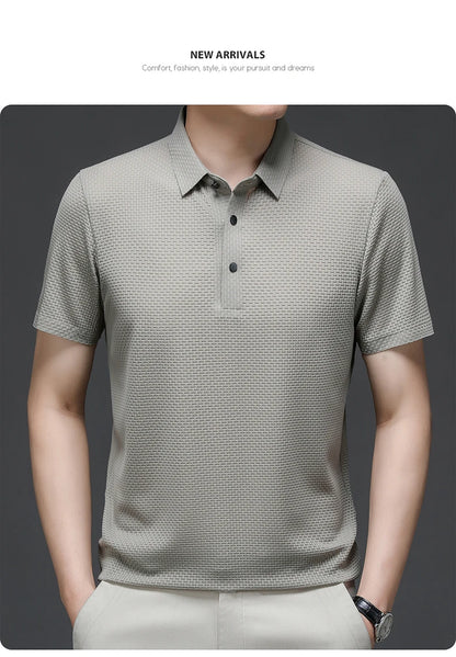 Summer Men's High-quality Ice Silk Short Sleeved Polo Shirt, New Luxury and Fashionable Casual Cool Breathable T-shirt Top