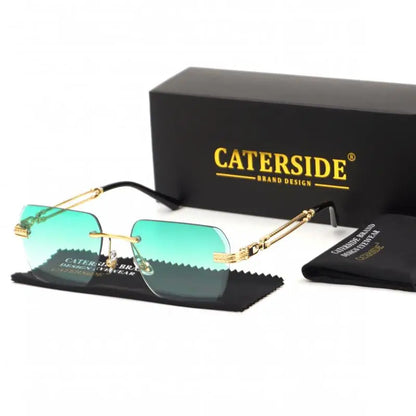 Caterside Rimless Pilot Sunglasses Men Square Metal Frame Women Glasses Travel Party Business UV400 Eyewear Choice for Gifts