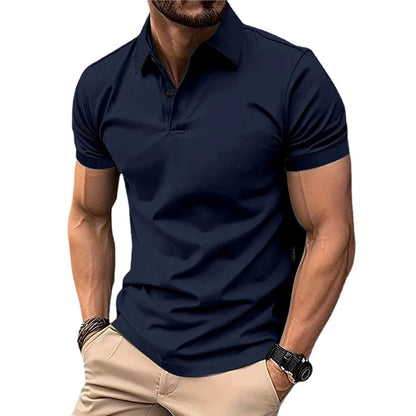 Summer Men's Solid Color Polo Shirt Short Sleeve Lapel Button Tshirts for Men Casual Streetwear Lightweight Jogging Tops