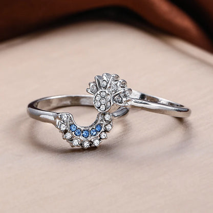 2pc/set Summer Couple Ring Set Sky Blue Sparkling Moon and Sun Ring 2023 New Women's Stackable Finger Set Engagement Jewelry