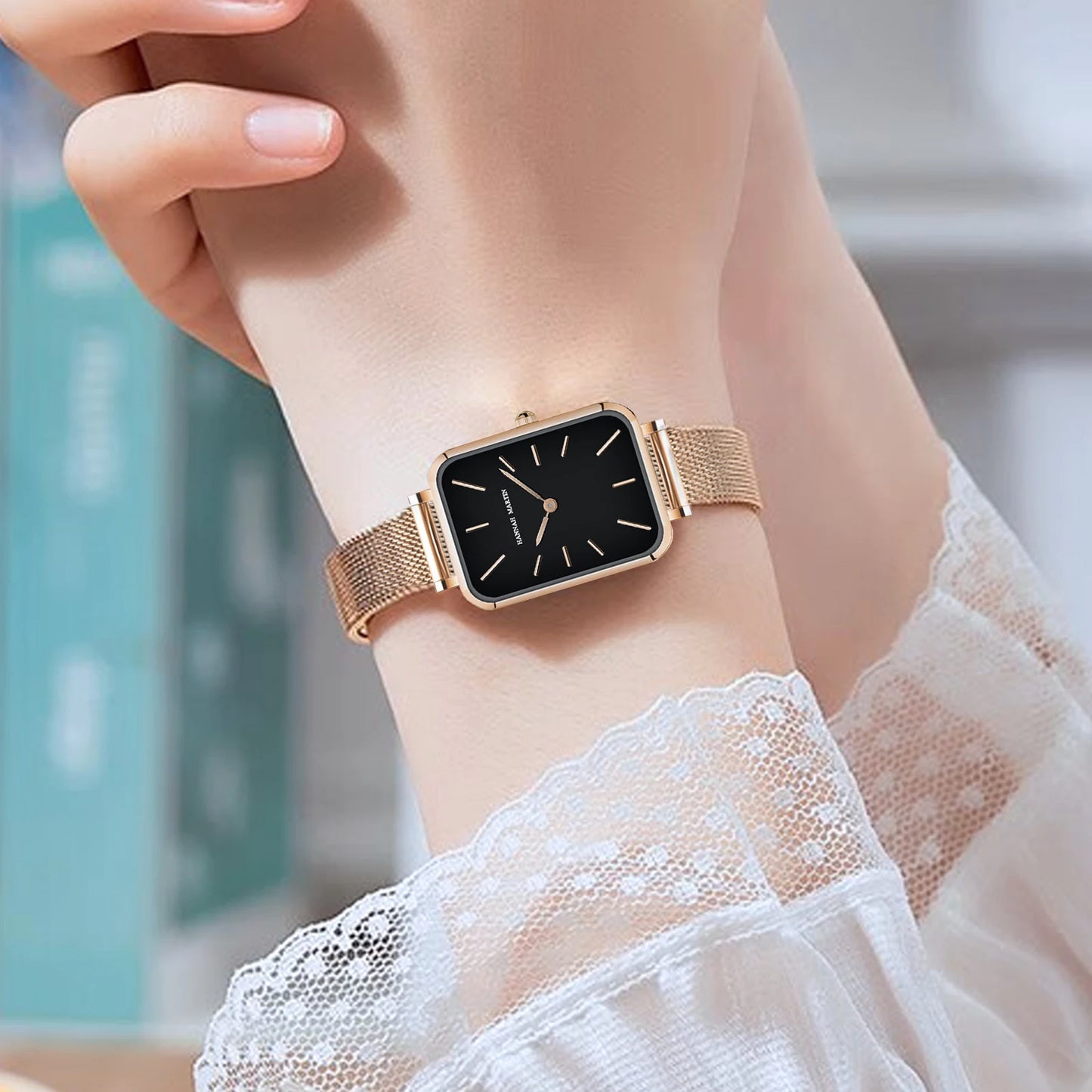 Rectangle Ultrathin Nordic Simple Style Japan Quartz Movement Fashion Stainless Steel Mesh Silvery Bracelet Belt Ladies Watches