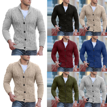 Mens Autumn Fashion Solid Color Knit Cardigan Sweater 2024 New Shawl Collar Loose Fit Long Sleeve Single-breasted Cardigans