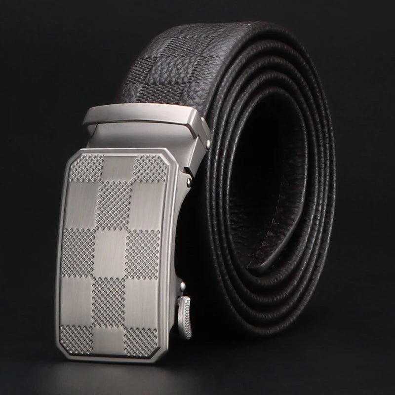 Men's Top Layer Cowhide Ratchet Belt with Scratch Resistant Alloy Automatic Buckle - Business Style Durable Dress Belt