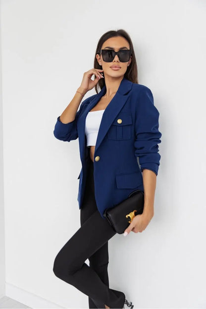 Women's Long-sleeved Double-breasted Solid Color Suit Jacket