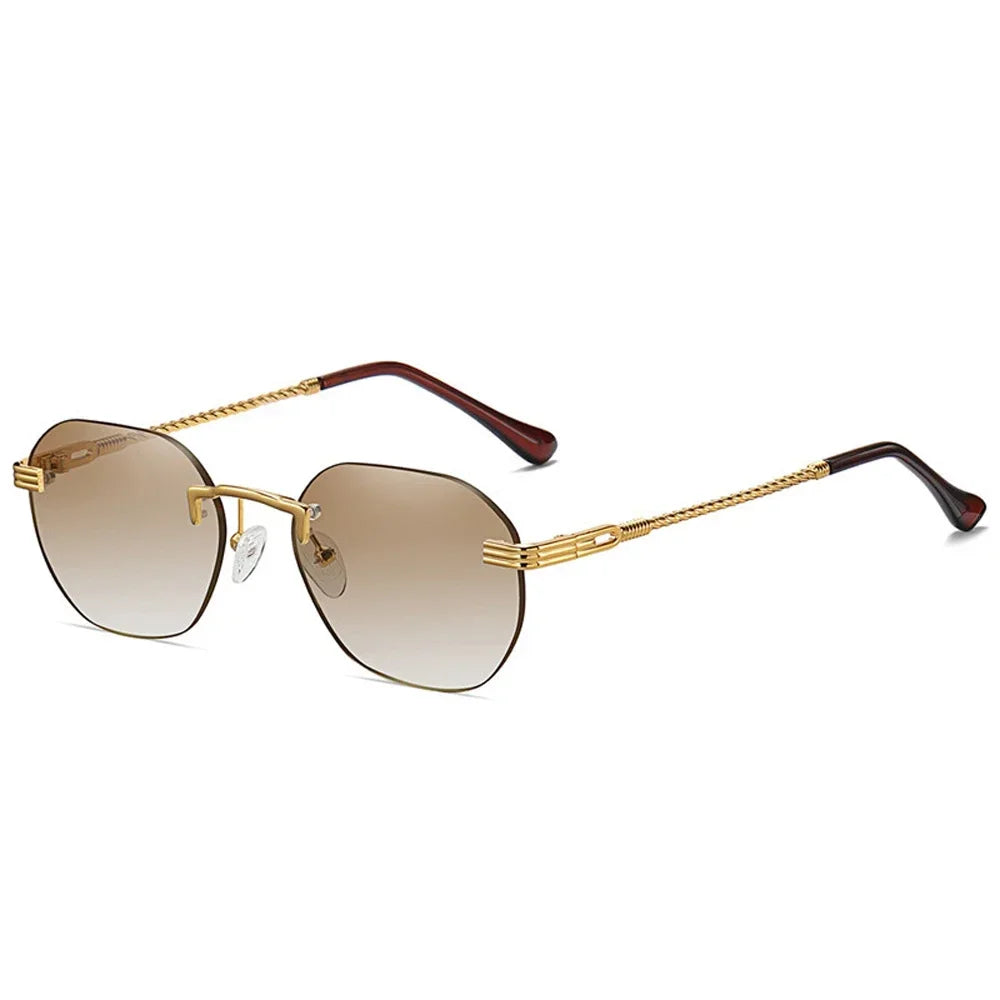 Brown Frameless Gold Metal Ladies Sunglasses Rimless Gradient Lens Blue Fashion Sun Glasses For Men UV400 Summer 2025