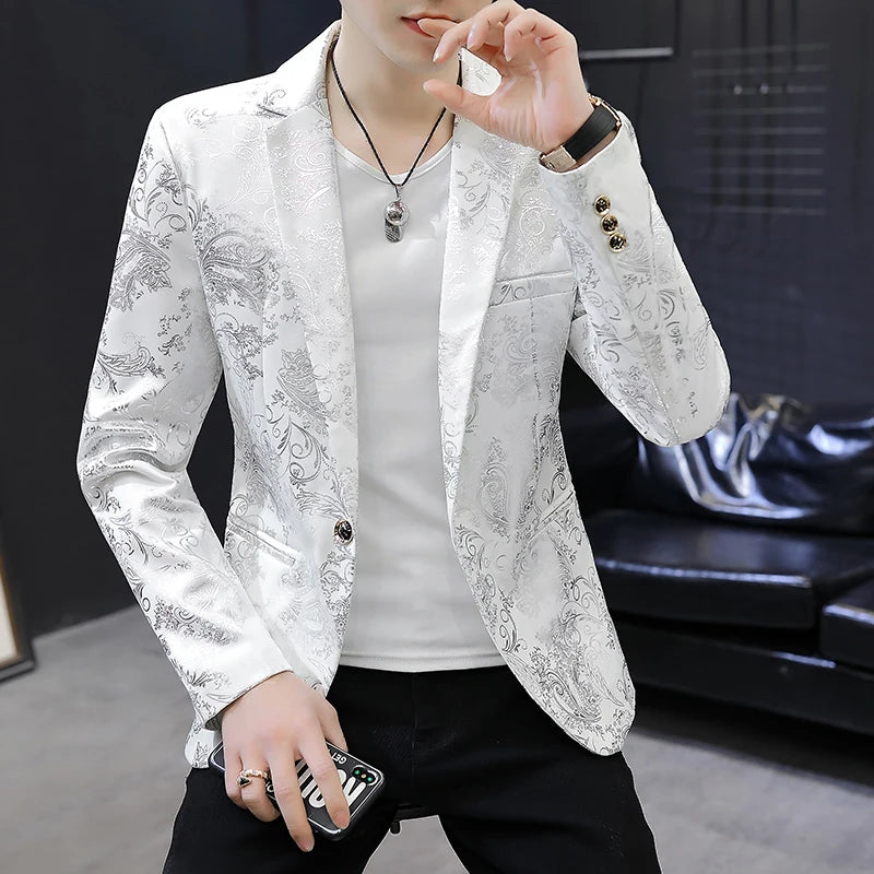 2025 New Men's Blazer Fashion Casual Boutique Business Bronzing Design Evening Dress Suit / Male Slim Fit Blazers Jacket Coat