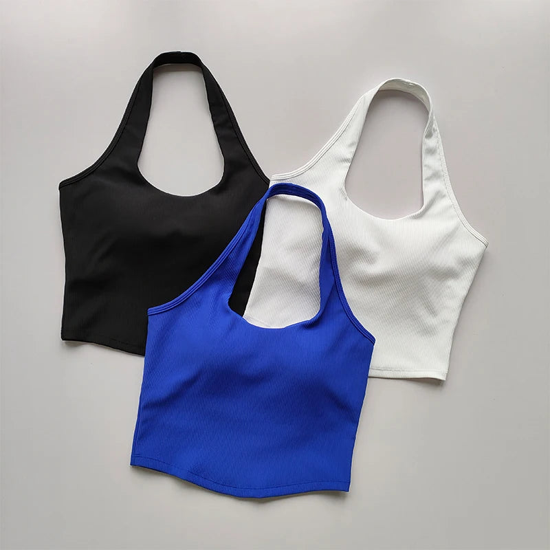 One Piece Cup 2023 Summer New Sports Bra Women's Shockproof Running Gathering Bra Hanging Neck Back Fitness Tank Top