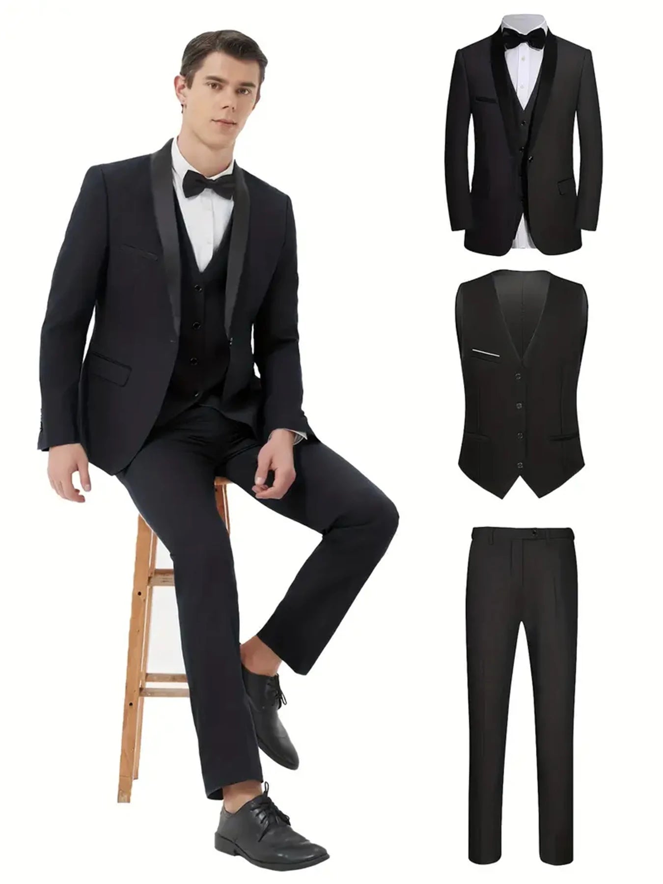 Men's suit green collar formal dress wedding three-piece suit orthodox suit vest pants