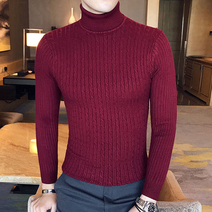 Mens Turtleneck Sweaters Winter Warm Knit Pullover Korean Cotton Solid Color Casual Slim Sweater Male Clothing Bottoming Shirt