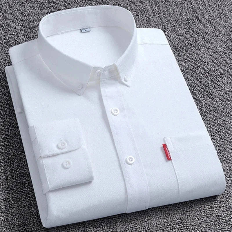 5XL Men's Oxford Long Sleeve Shirts 100% Cotton Solid Color Turn Down Collar Regular Fit Daily Men Clothing Button-down Shirts