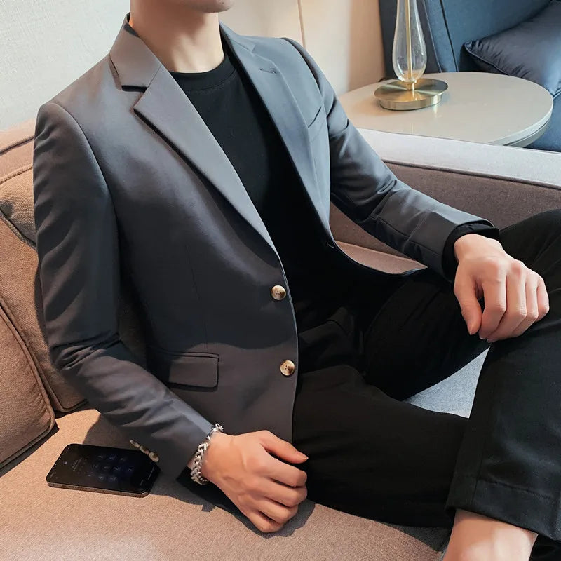 2025 High Quality Solid Single Button Casual Blazer Men's Korean Simple Business Elegant Fashion Party Slim Fit Suit Jacket 4XL