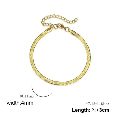 Kkjoy Simple Stainless Steel Gold Color Blade Chain Anklets For Women Snake Bone Leg Chains Beach Jewelry Party Gift Wholesale