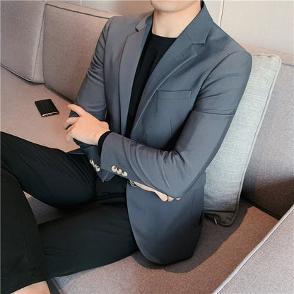 2025 High Quality Solid Single Button Casual Blazer Men's Korean Simple Business Elegant Fashion Party Slim Fit Suit Jacket 4XL