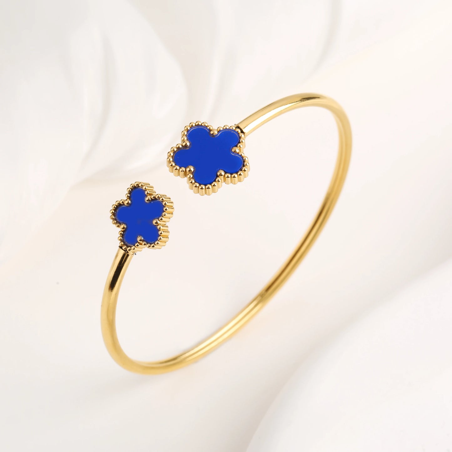 15 Colors High Quality Stainless Steel Gold-Plated Five Leaf Flower Open Bangle Simple Women's Fine Daiy Party Jewelry Clover