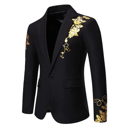 Men's Paisley Floral Gold Bronzing Printed Blazer Luxury Evening Prom Dress 2024 Suits Formal Jackets for Men Costume Homme Coat