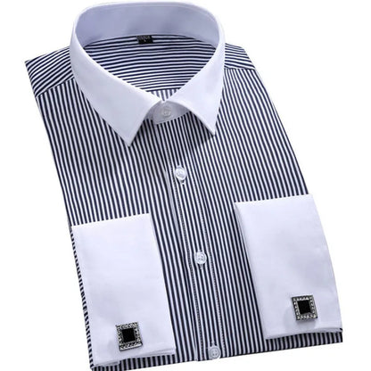 M~6XL Men's French Cuff Dress Shirt White Long Sleeve Social Male Shirts Regular Fit Party Dinner Wedding Cufflinks Formal Shirt