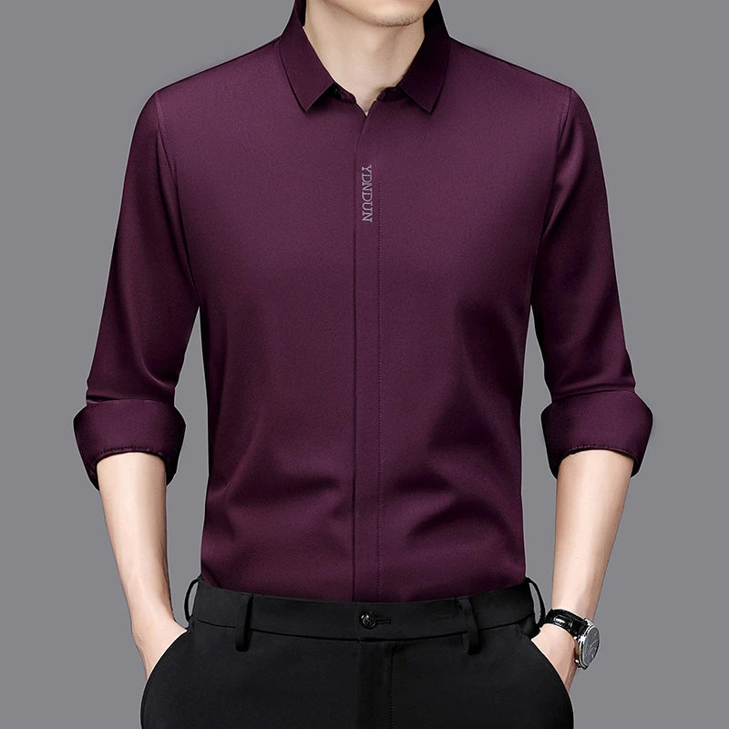 New Men's Business Casual Long Sleeved Solid Color Shirt Wrinkle Resistant Wrinkle Free Comfortable All Season Versatile Top