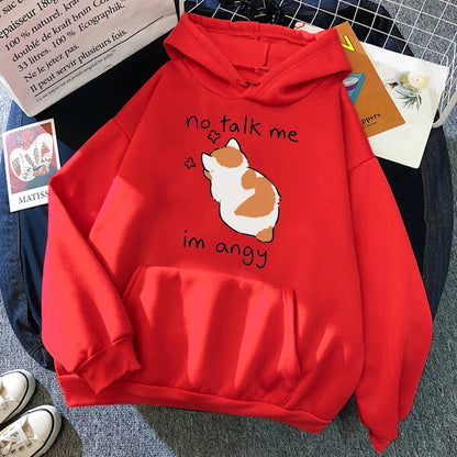 No Talk Me Cute Angry Cat Print Women Hoody Hip Hop Soft Hoodies Casual Fleece Pullovers Oversize Fleece Woman Streetwear