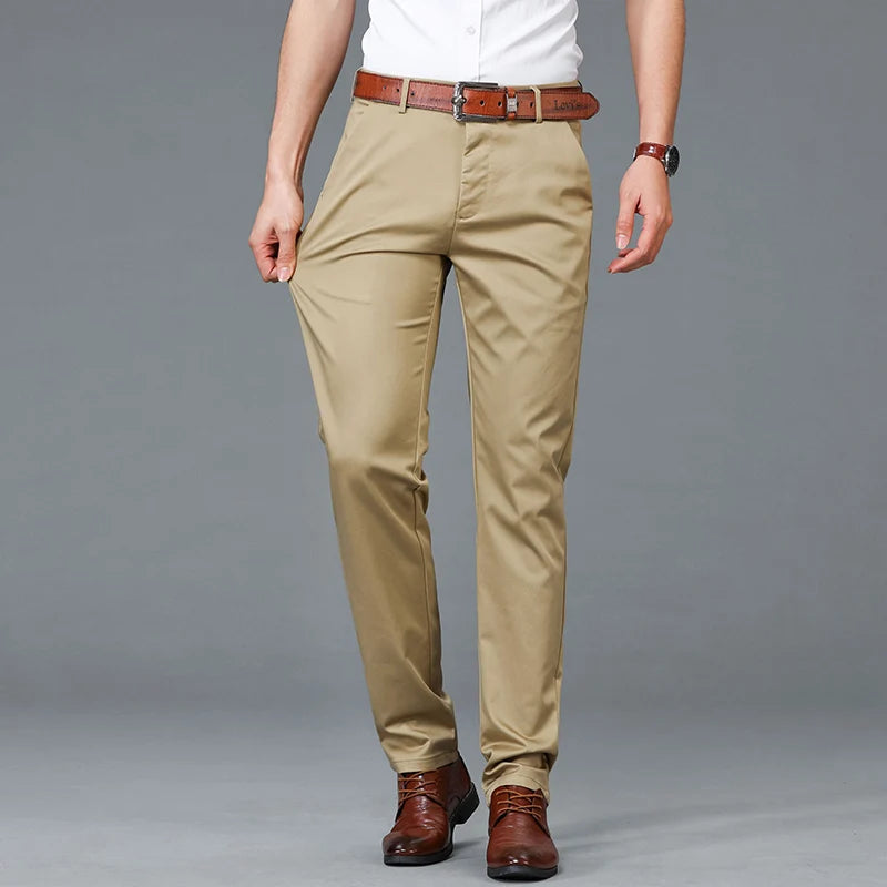 High Quality Lyocell Men's Pants Business Trousers Male Fashion Blue Khaki Straight Casual Pants Man Clothing Plus Size 30-40