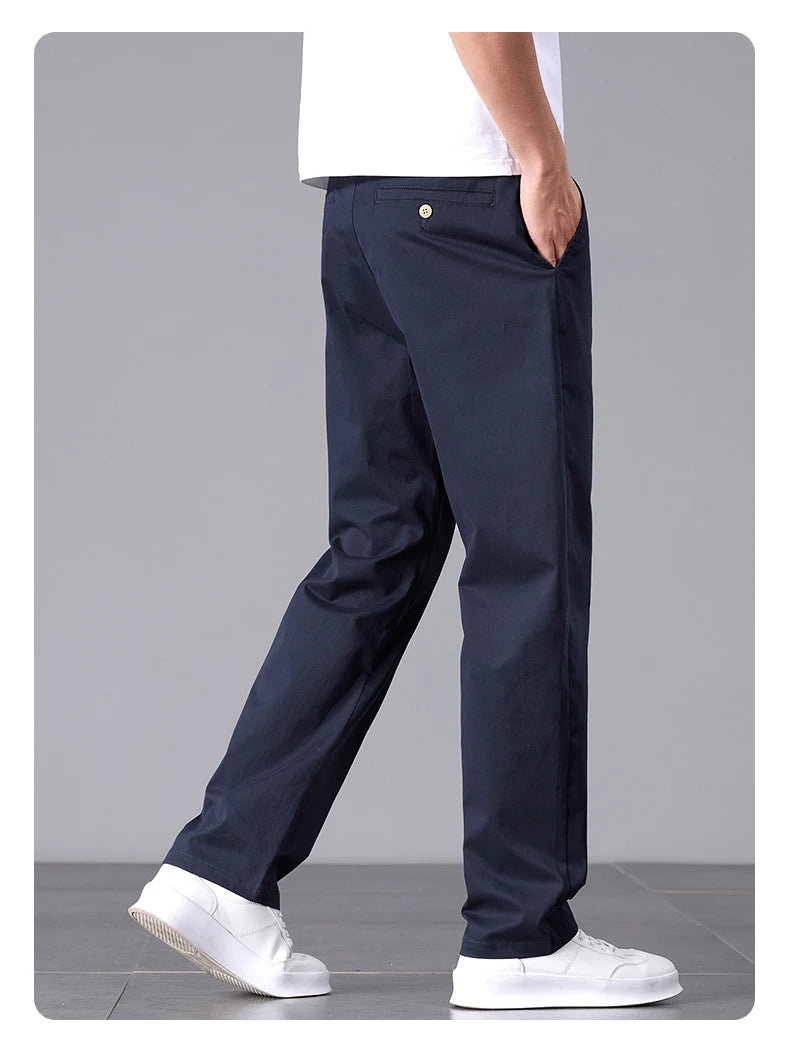 2025 Stretch Men Pants Straight Fit Cotton Golf Trouser Male Spring Summer Formal Dress Office Work Casual Black Navy Blue Khaki