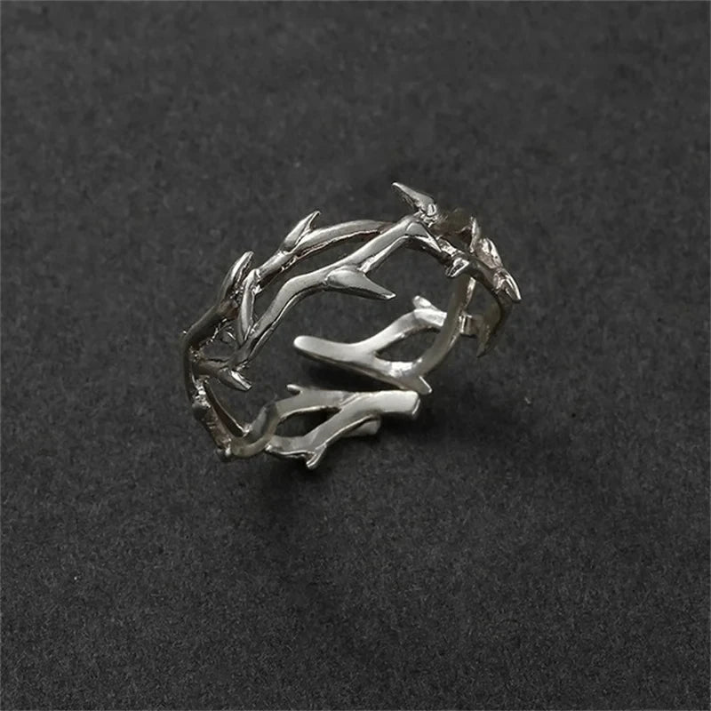 Vintage Ins Style Adherence Men's and Women's Rings with Branches, Thorns, Couples' Ring Gifts, Fashion and Personality Y2k