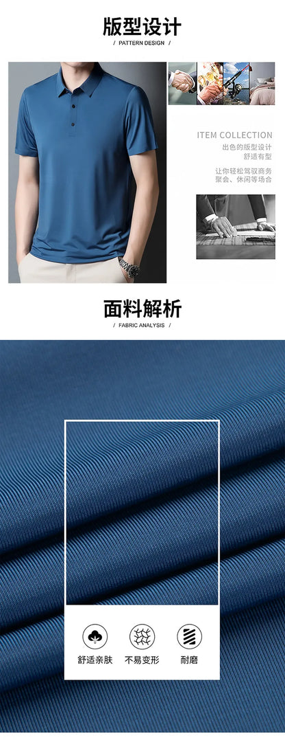 2023 Summer New Fashion Men's Solid Color Short-sleeved T-shirt Ice Silk Breathable Men's Business Casual Polo Shirt