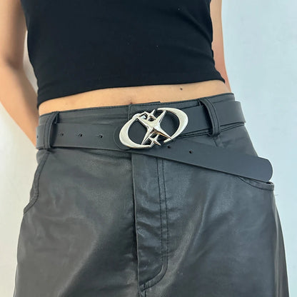 Desinger Belts For Women Y2K Punk Cross Strar Buckle Black Gothic Pu Leather Jeans Pants Belt Girls And Boys Waistband