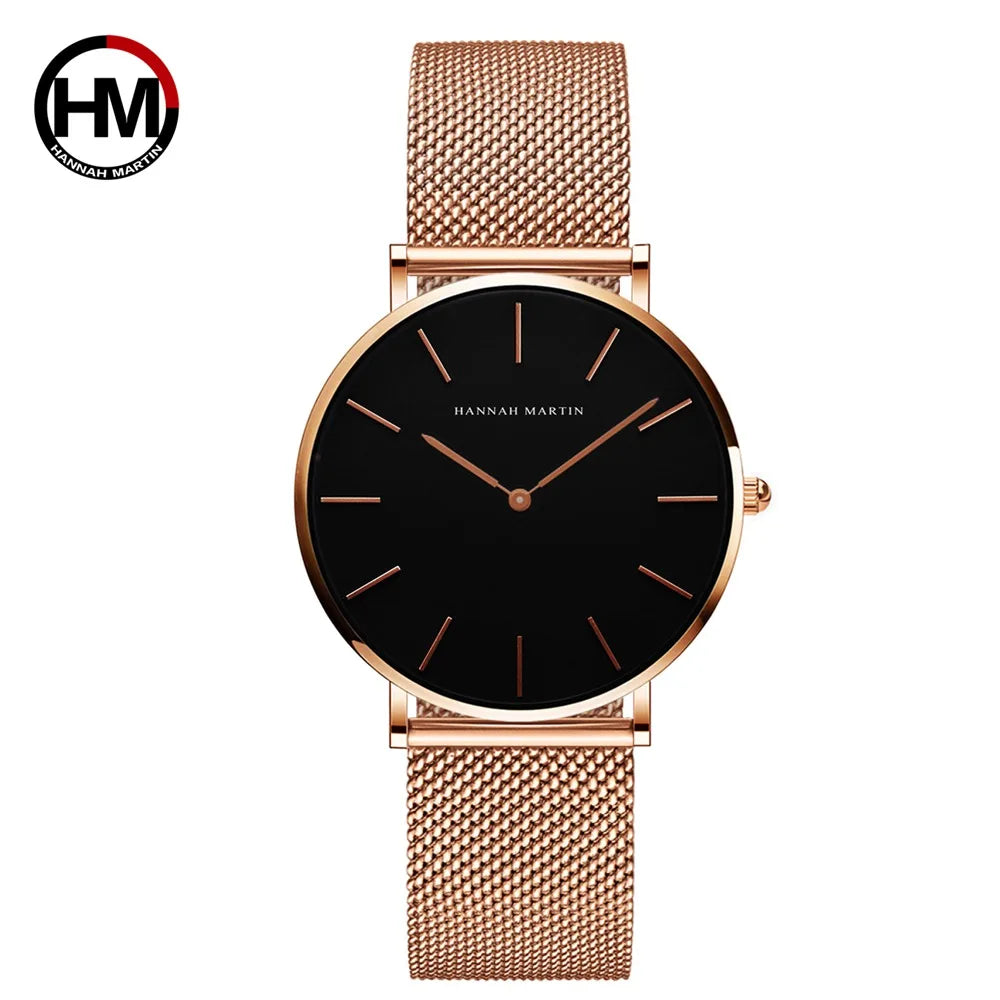 Hannah Martin Japan Quartz Movement High Quality Women Stainless Steel Mesh Rose Gold Waterproof Ladies Watch Dropshipping CB36