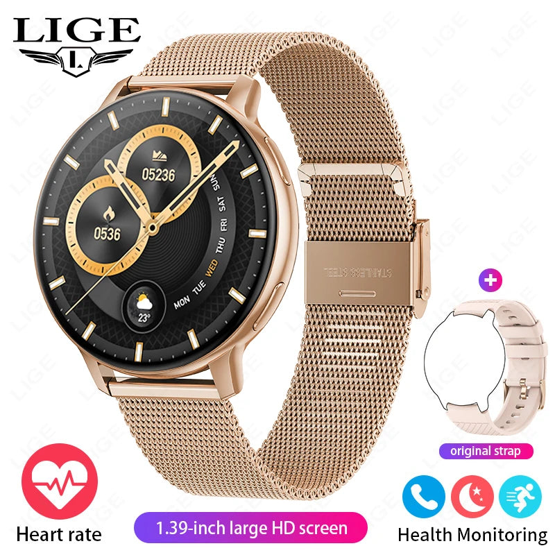 LIGE Bluetooth Call Smart Watch Women Custom Dial Steel Watches Men Sports Fitness Tracker Heart Rate Smartwatch For Android IOS