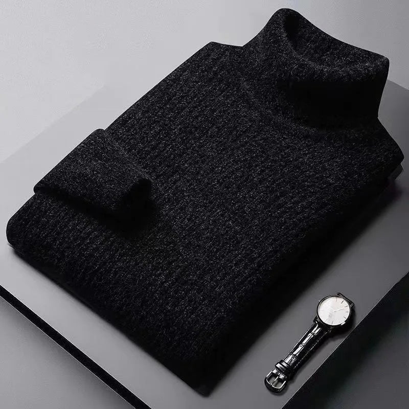 Trend Fashion Autumn Winter Sweaters Men Solid Turtleneck Mink Cashmere Thicken Smart Casual Long Sleeve Pullovers Knitted Tops