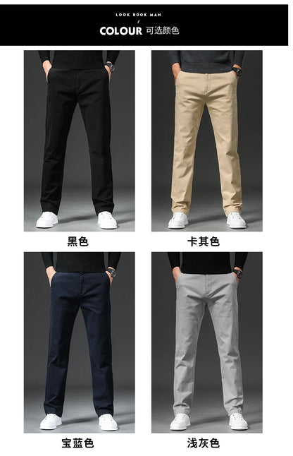 New in Spring Casual Pants Men Straight Fit Cotton Stretch Chino Trouser Male Formal Work Business Dress Khaki Fashion Regular