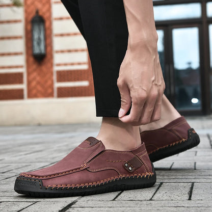 Handmade Leather Men Shoes Casual Comfortable Slip On Loafers Men Leather Shoes Flats Moccasins Walking Shoes Dropshipping