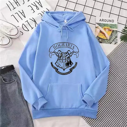 Fashion y2k Hogwarts Printed Hoodies Women Sweatshirt Autumn Winter Long Sleeves Plus Velvet Casual Loose Fleece Tops Oversized