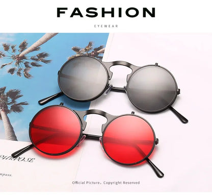 Flip Sun Glasses Steampunk Fold Men Women Double Lens Clear Alloy Frame Eyewear Eyeglasses Shade UV400