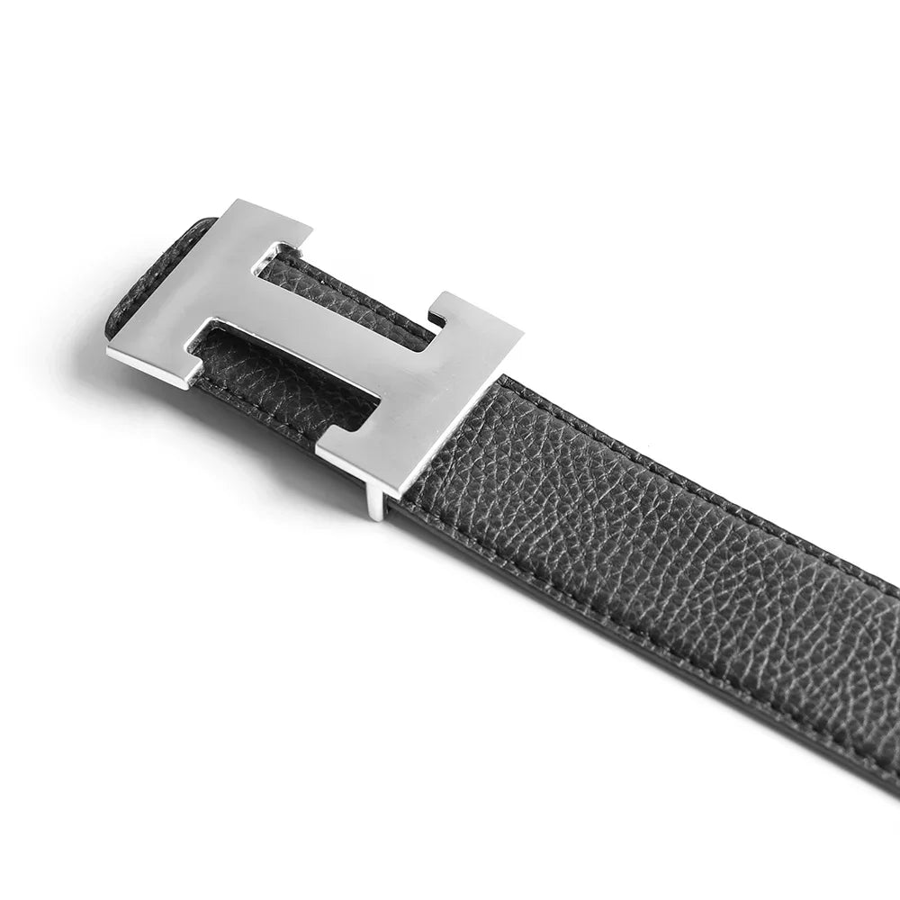 Top Luxury Designer Brand H Buckle Belt Men High Quality Women Genuine Real Leather Dress Strap for Jeans Waistband Grey