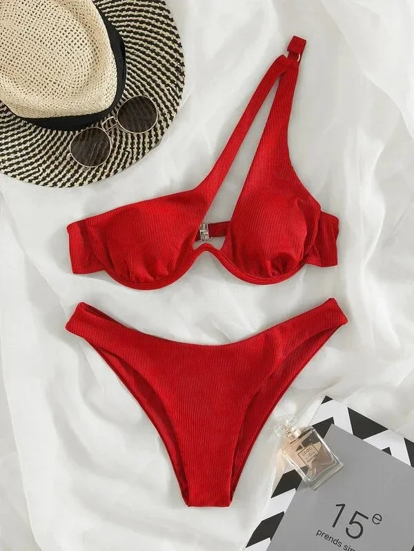 Sexy Bikinis Swimsuits Cut Out Women's Swimwear 2024 One Shoulder Biquini High Cut Bathing Suits Push Up Beach Bikini Set