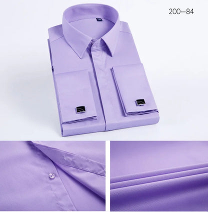 Men's French cufflink shirt with long sleeves slim fit concealed buttons solid color high-end wedding dress formal men's