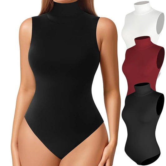 Womens Turtleneck Sleeveless Bodysuit Shapewear Tops Tummy Control Slimming Abdomen Compression Undershirt Open Crotch Jumpsuits