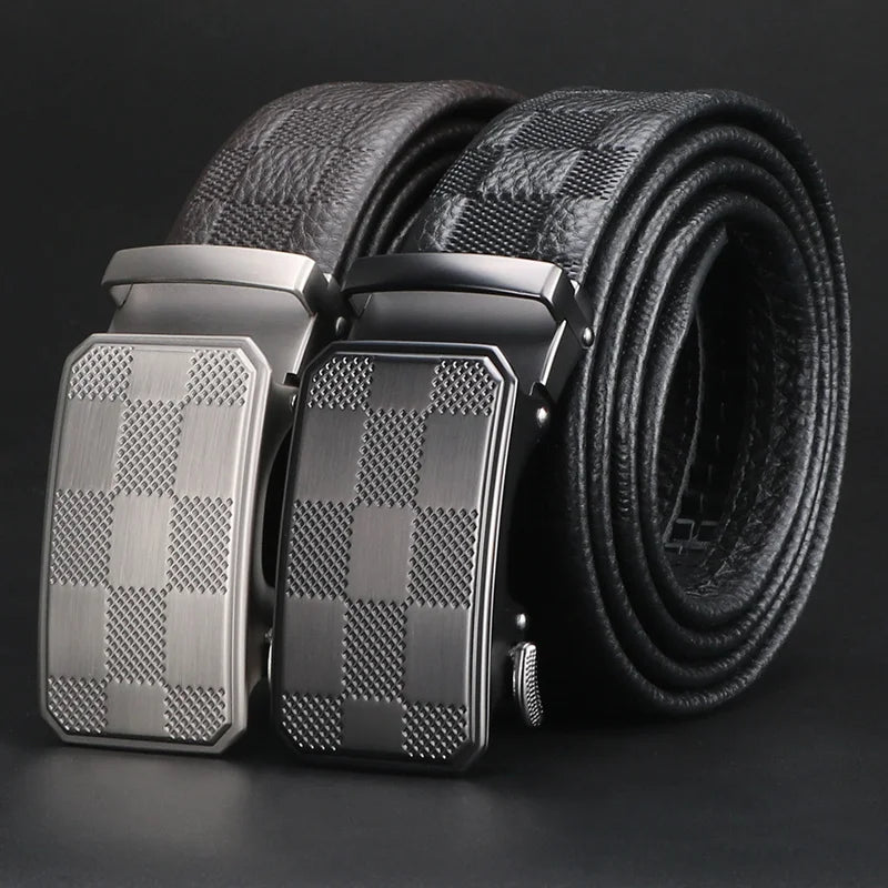 Men's Top Layer Cowhide Ratchet Belt with Scratch Resistant Alloy Automatic Buckle - Business Style Durable Dress Belt