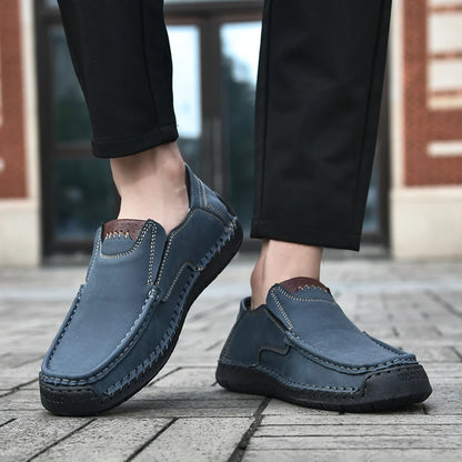 Handmade Leather Men Shoes Casual Comfortable Slip On Loafers Men Leather Shoes Flats Moccasins Walking Shoes Dropshipping