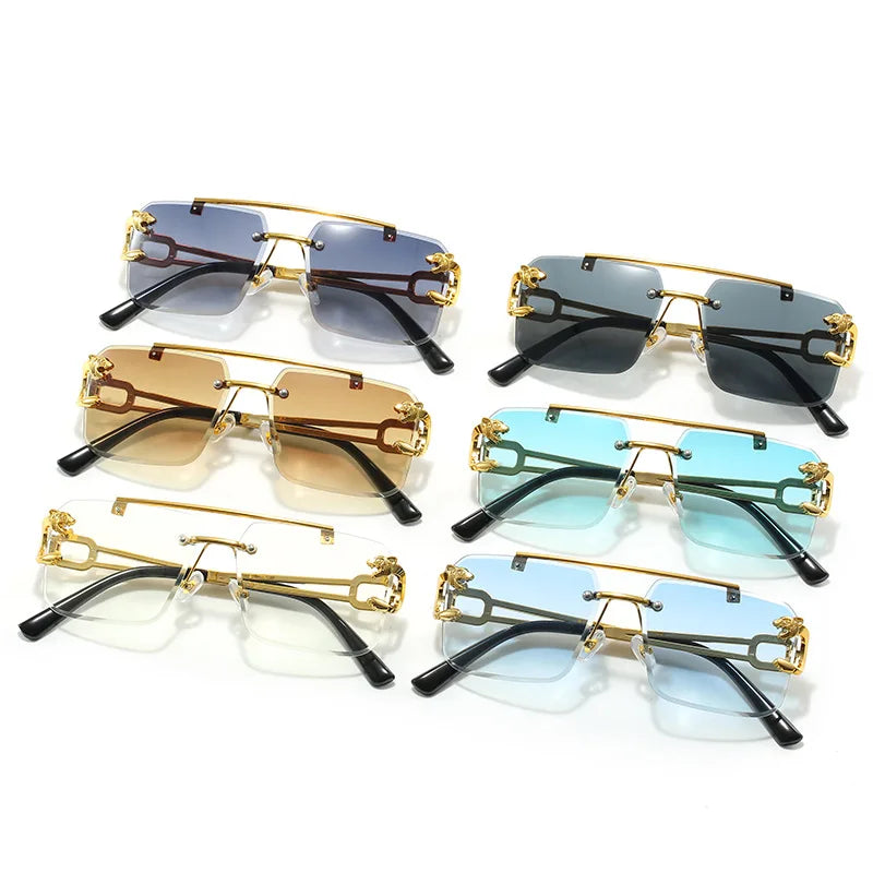 Fashion Retro Cheetah Decoration Sunglasses for Women Men Metal Steampunk Sun Glasses Summer UV400 Trendy Rimless Eyewear