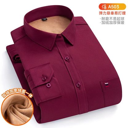 6XL 7XL Autumn/Winter plus fleece thickened Men's dress shirt Long sleeve warm slim Business casual no-iron plus size