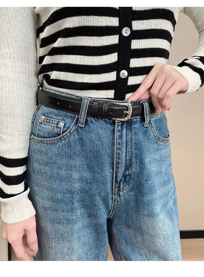 1pcs Women's Belt Fashion Pin Buckle Thin Belt Genuine Luxury Soft Belt Women with Cargo Pants Jeans Belts Black PU Leather Belt