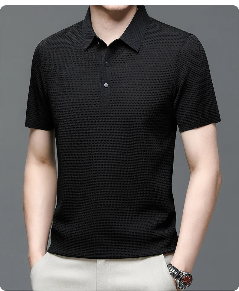 Asian Sizes Summer New Men's Lop-up Hollow Short-sleeved Polo Shirt Ice Silk