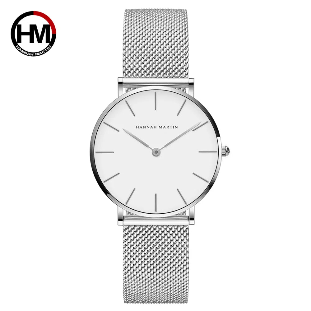 Hannah Martin Japan Quartz Movement High Quality Women Stainless Steel Mesh Rose Gold Waterproof Ladies Watch Dropshipping CB36